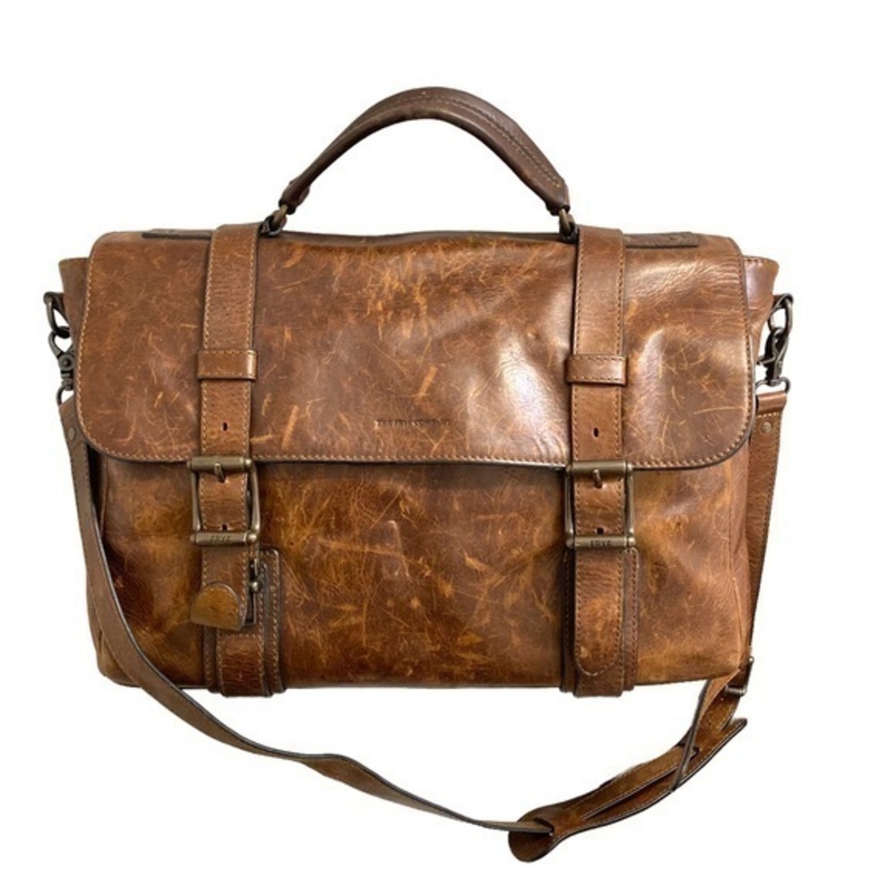 FRYE amazing distressed leather briefcase bag unisex BEAUTIFUL brown